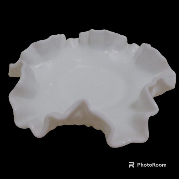 Fenton Hobnail White Milk Glass Candy Bon Bon Dish Bowl Ruffled 6" - Picture 1 of 7
